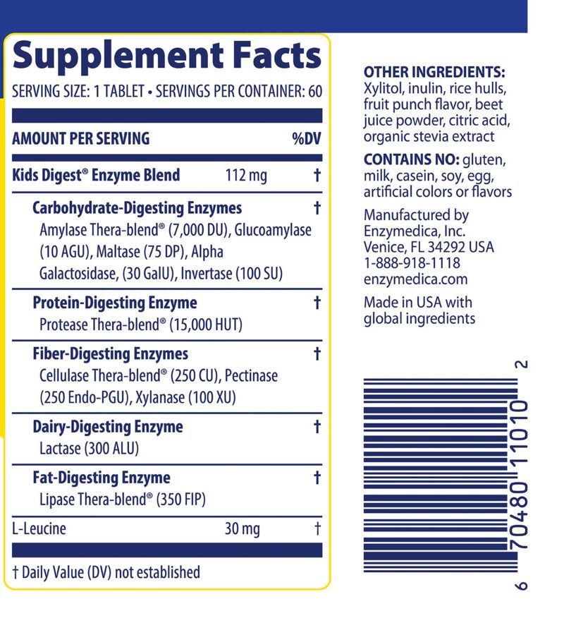Kids Digest 60 Chewable Tablets ENZYMEDICA - Image 2